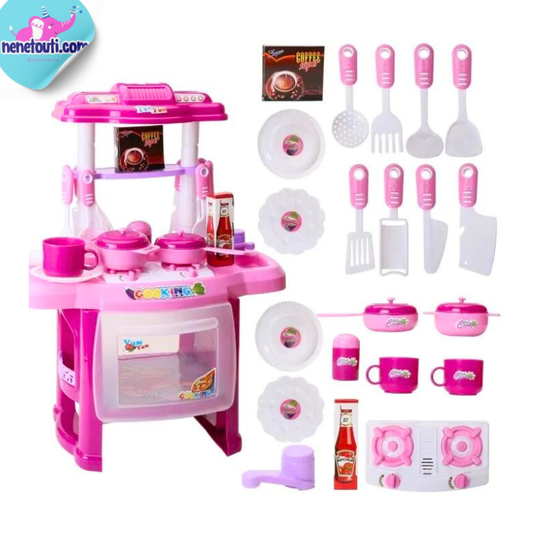 ROSE kit jouet de cuisine pour enfant fille simulation ensemble de cuisine ustensile mini cuisine Sons et Lumière Hauteur 30cm Rose